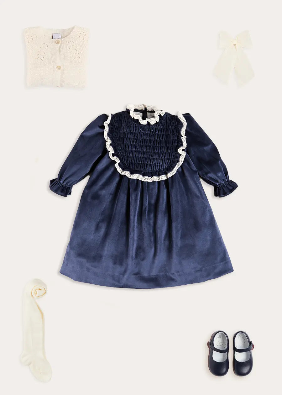 The Navy Velvet Dress Toddler Girl Look Look from Pepa London