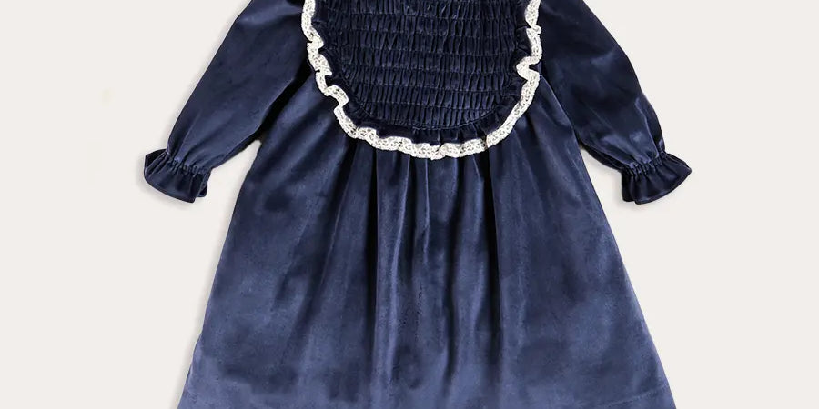 The Navy Velvet Dress Toddler Girl Look Look from Pepa London