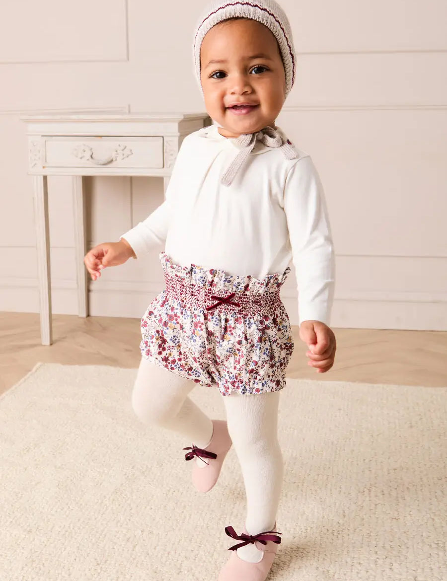 Louisa Floral Velvet Bow Detail Bloomers in Burgundy (1mth-3yrs) Bloomers from Pepa London