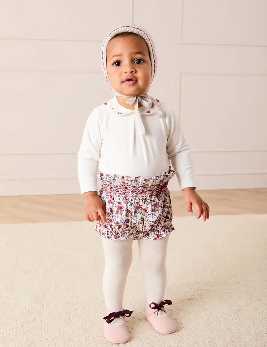 Flower Embroidered Collar Long Sleeve Bodysuit in Red (1mth-3yrs) Tops & Bodysuits from Pepa London