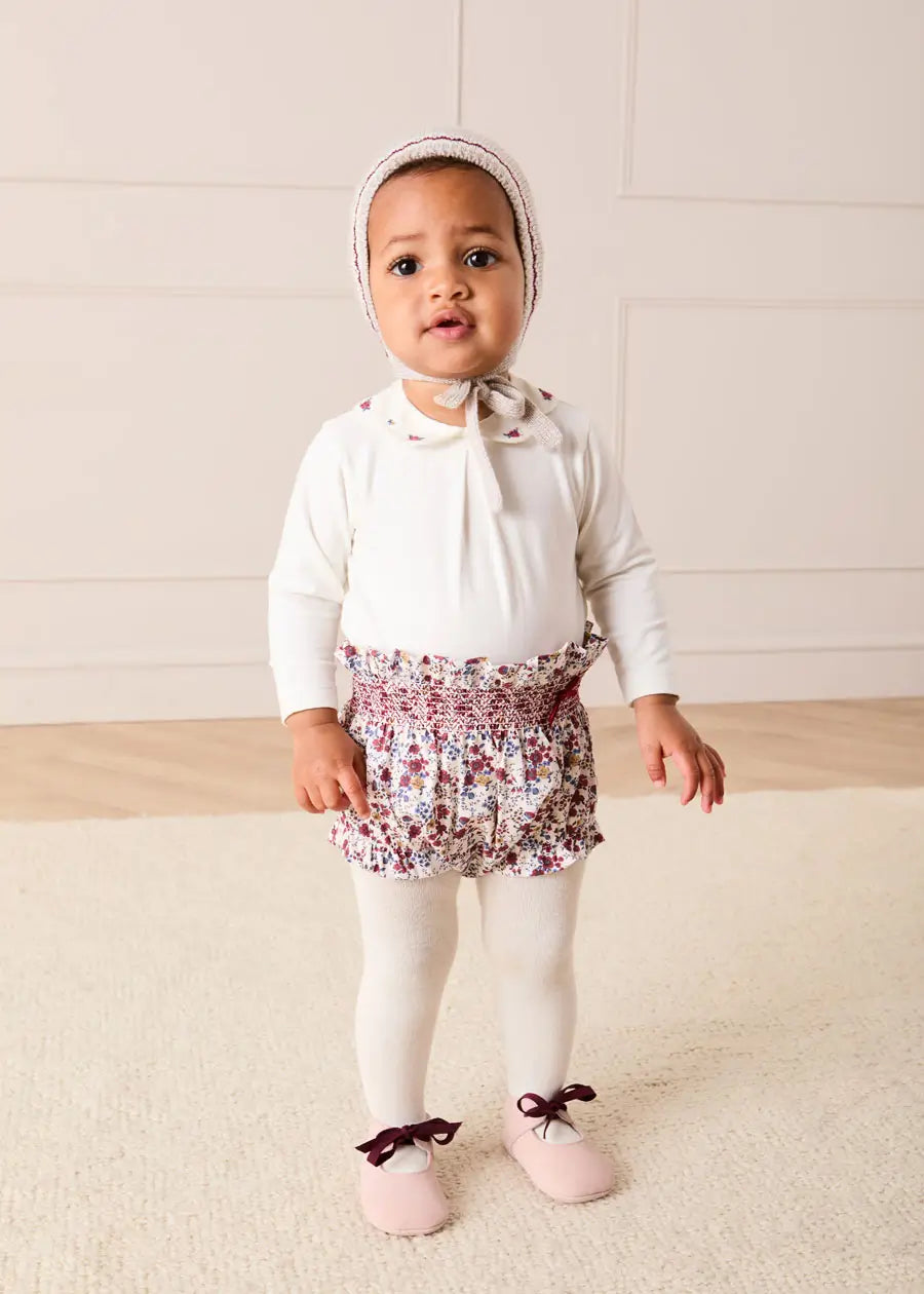 Flower Embroidered Collar Long Sleeve Bodysuit in Red (1mth-3yrs) Tops & Bodysuits from Pepa London