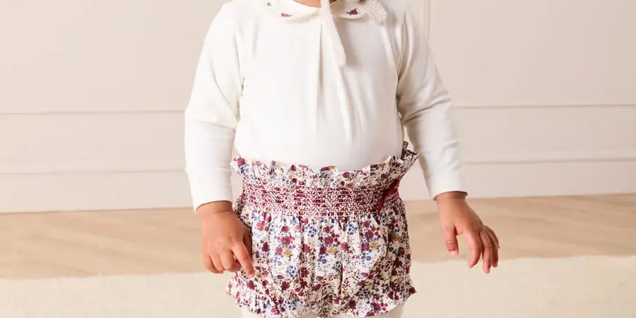 Flower Embroidered Collar Long Sleeve Bodysuit in Red (1mth-3yrs) Tops & Bodysuits from Pepa London