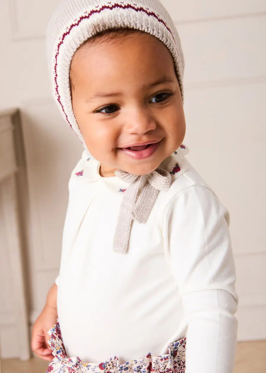 Flower Embroidered Collar Long Sleeve Bodysuit in Red (1mth-3yrs) Tops & Bodysuits from Pepa London