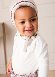 Flower Embroidered Collar Long Sleeve Bodysuit in Red (1mth-3yrs) Tops & Bodysuits from Pepa London