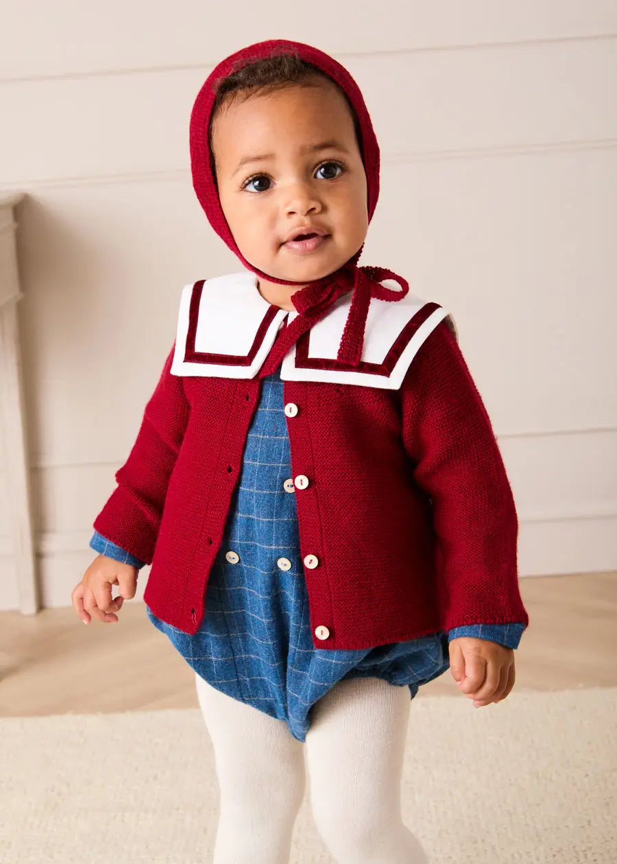 Moreton Check Mariner Collar Long Sleeve Romper in Blue (6mths-2yrs) Rompers from Pepa London