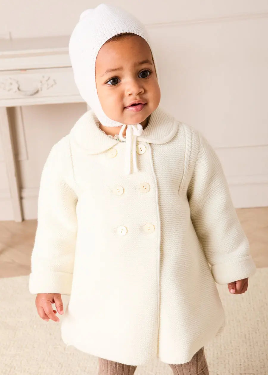 Double Breasted Knitted Buttoned Coat in White (6mths-2yrs) Coats from Pepa London