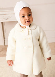 Double Breasted Knitted Buttoned Coat in White (6mths-2yrs) Coats from Pepa London