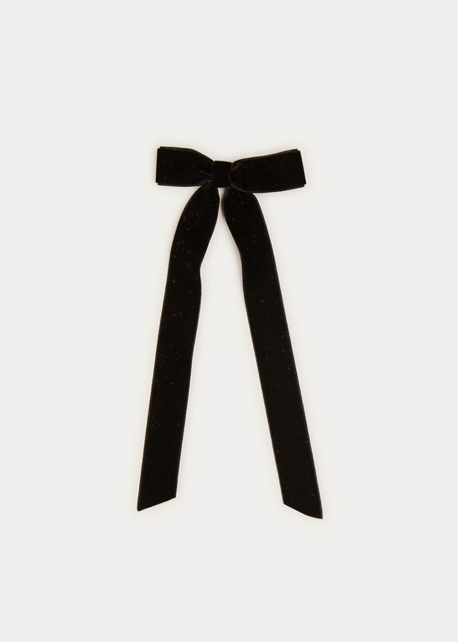 Velvet Long Bow Clip in Black Hair Accessories  from Pepa London