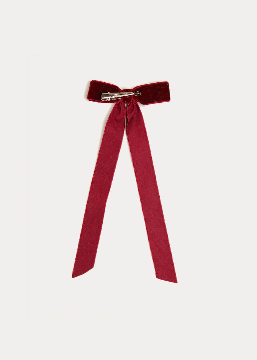 Velvet Long-Bow Clip in Burgundy Hair Accessories  from Pepa London