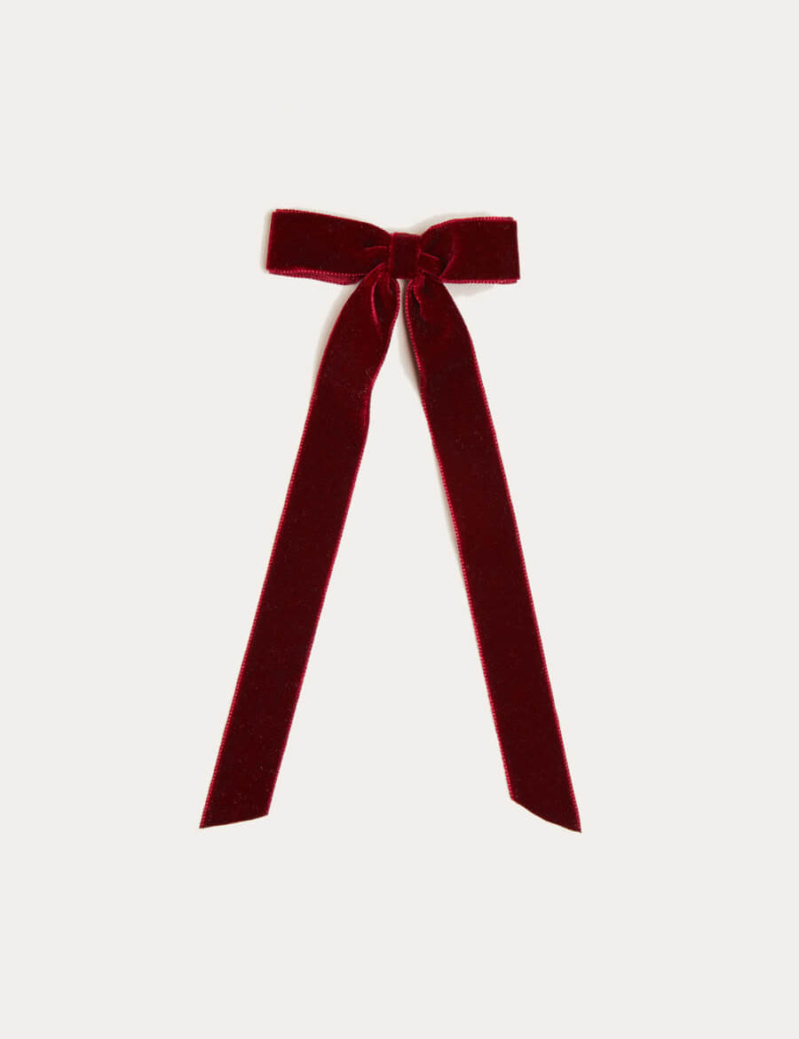 Velvet Long-Bow Clip in Burgundy Hair Accessories  from Pepa London