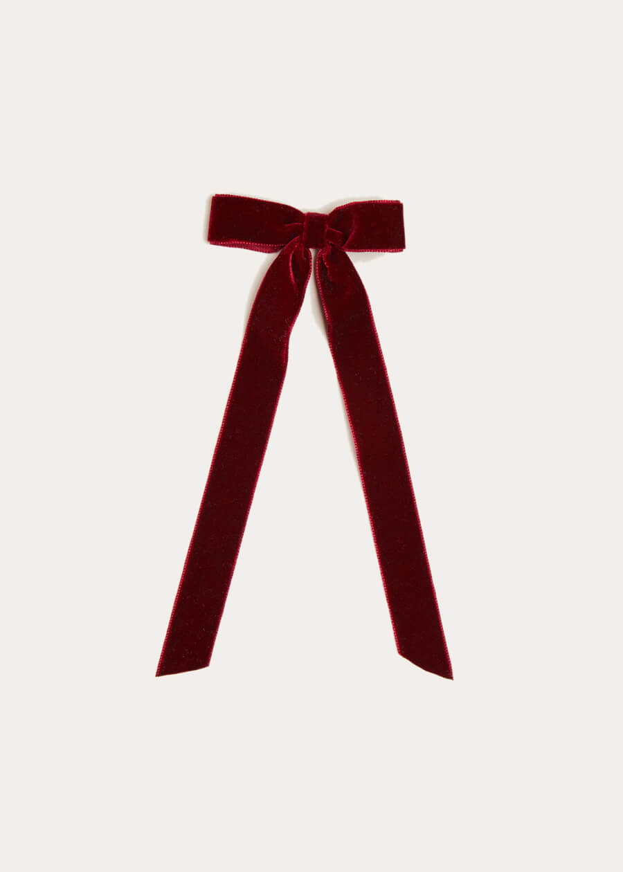 Velvet Long-Bow Clip in Burgundy Hair Accessories  from Pepa London