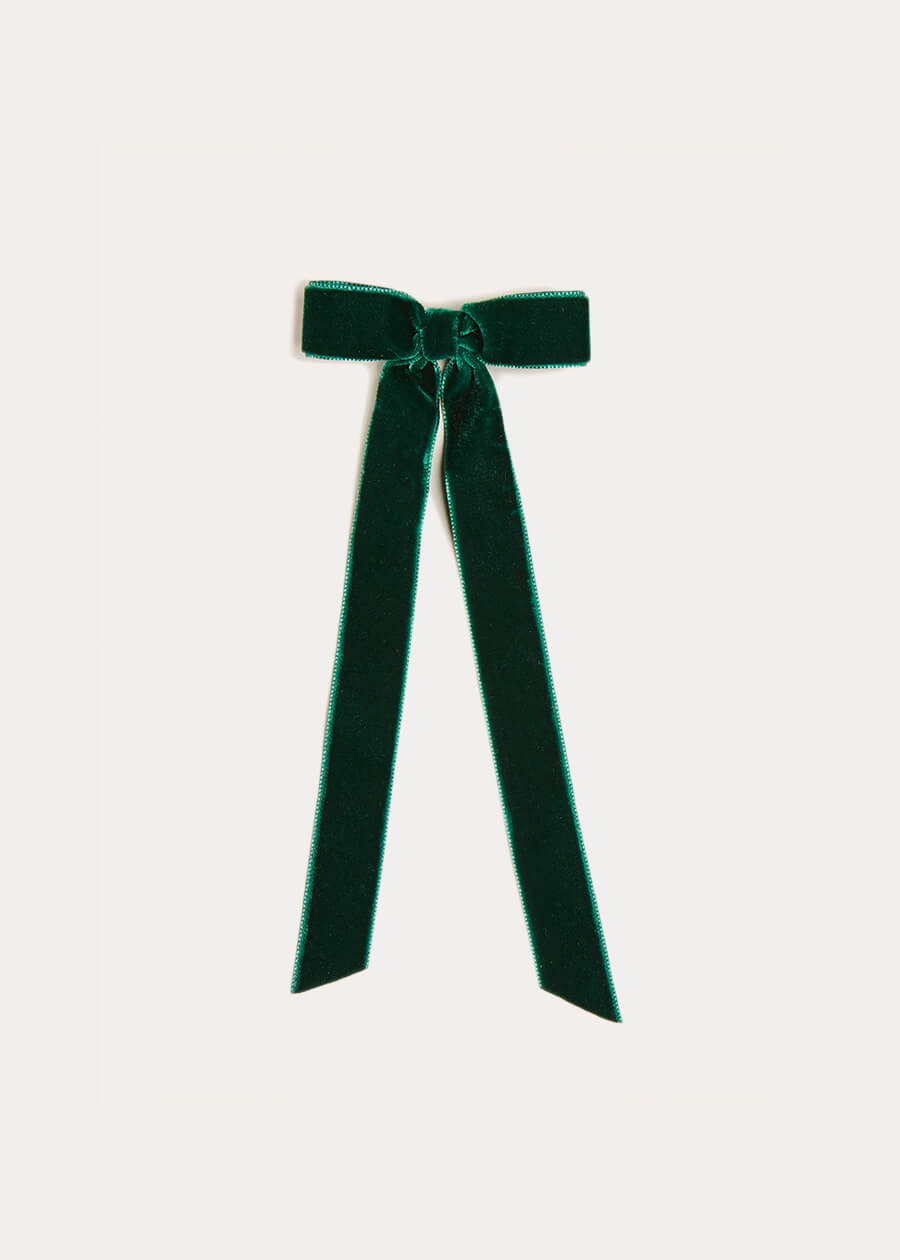 Velvet Long-Bow Clip in Green Hair Accessories  from Pepa London