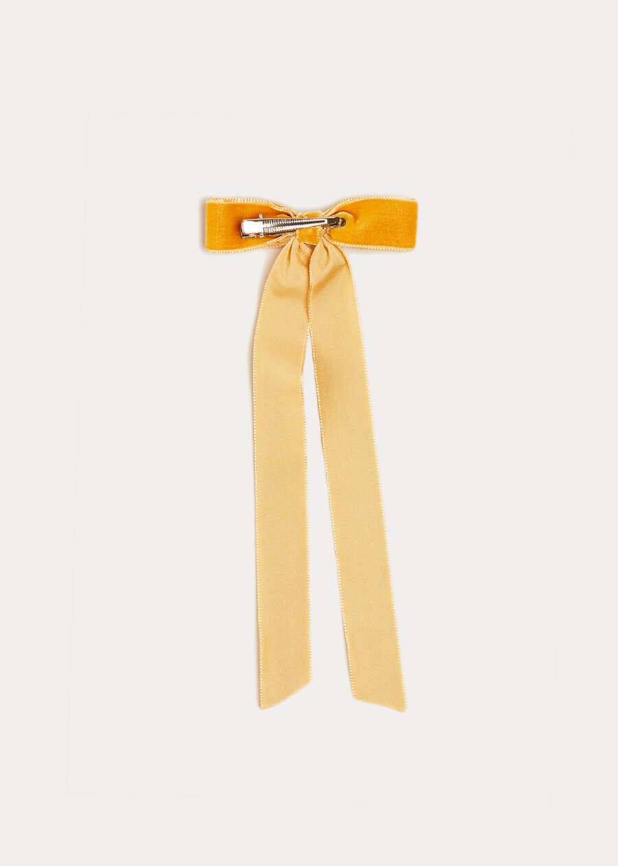 Velvet Long Bow Hair Clip in Mustard Hair Accessories  from Pepa London