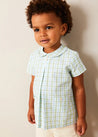 Maxwell Gingham Peter Pan Collar Short Sleeve Shirt in Green (18mths-5yrs) Shirts from Pepa London