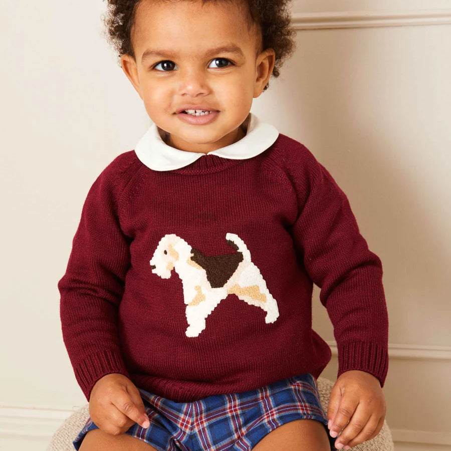 Doggy Intarsia Jumper in Burgundy (12mths-10yrs) Knitwear from Pepa London