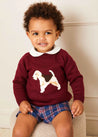 Doggy Intarsia Jumper in Burgundy (12mths-4yrs) Knitwear  from Pepa London