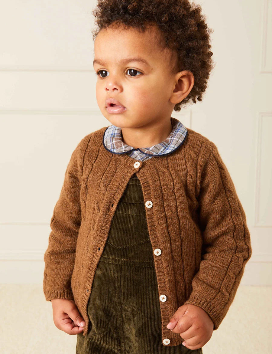 Cable Cardigan in Brown (6mths-3yrs) Knitwear  from Pepa London