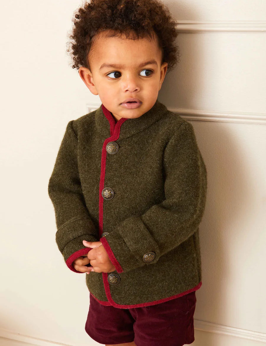 Austrian Single Breasted Contrast Trim Jacket in Green (18mths-10yrs) Coats  from Pepa London