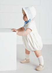 Off White and Blue Hand Smocked Baby Bonnet Knitted Accessories  from Pepa London