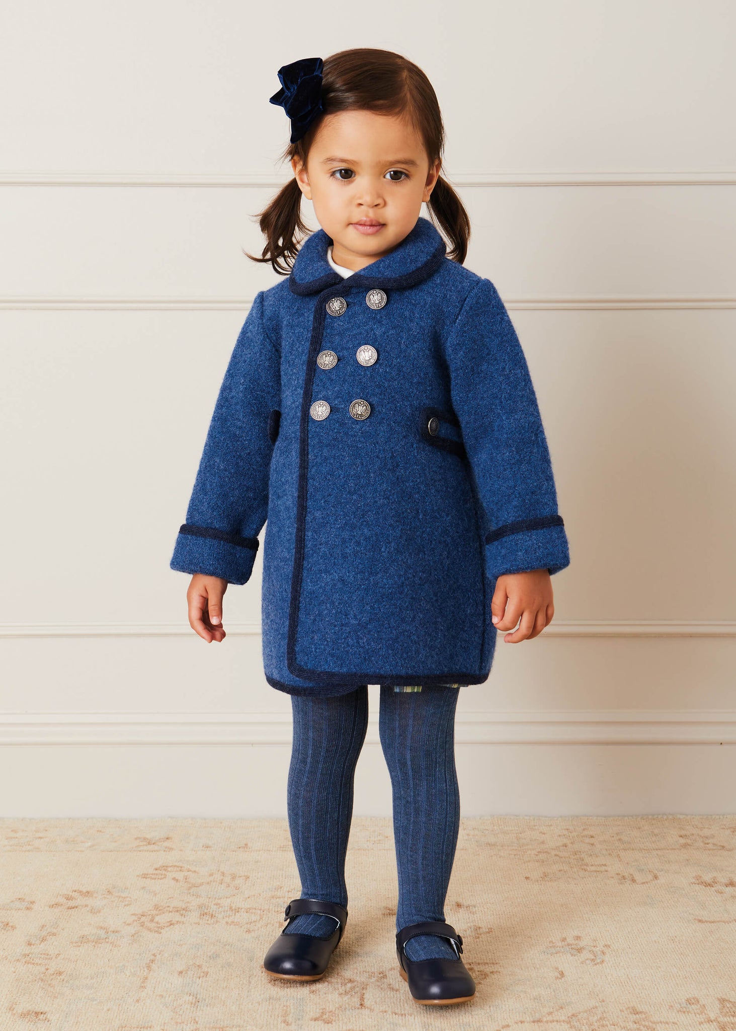 Austrian Double Breasted Navy Trim Coat in Blue (12mths-10yrs) Coats  from Pepa London
