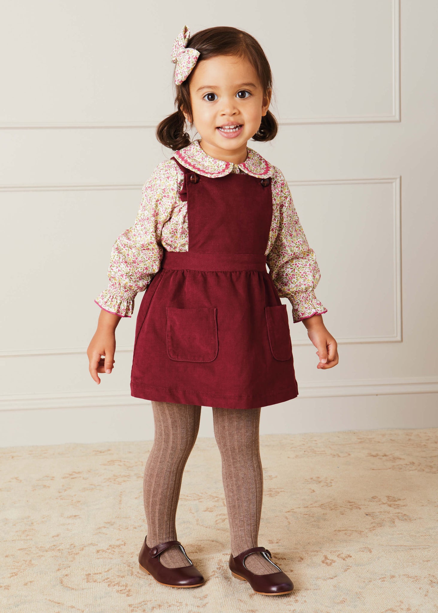 Corduroy Skirt With Pinafore Braces In Burgundy (12mths-3yrs)