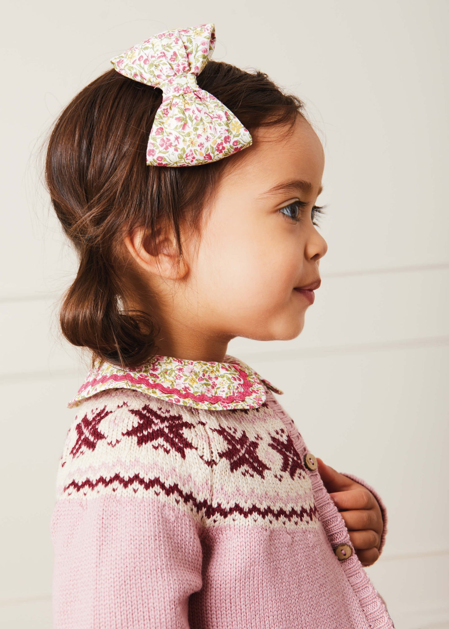 Classic Fair Isle Cardigan With Rib Details in Pink (12mths-10yrs) Knitwear  from Pepa London