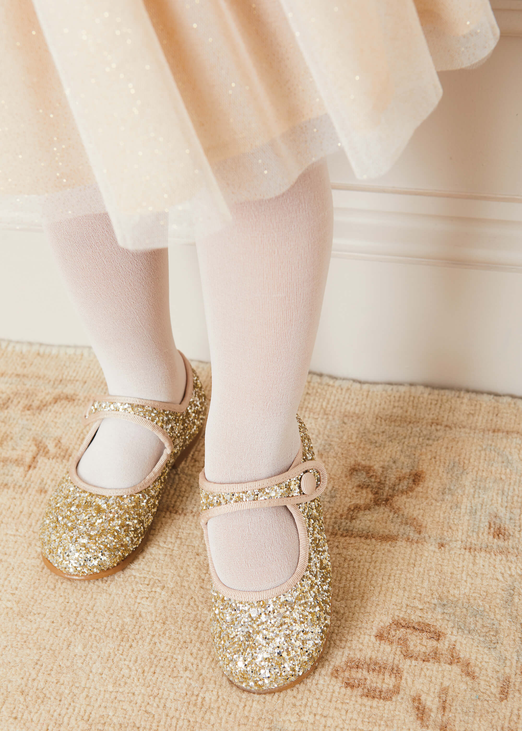 Glittery Mary Jane Shoes in Gold Pepa London