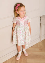 Alice Floral Double Breasted Hand Smocked Dress in Pink (12mths- 10yrs) Dresses from Pepa London