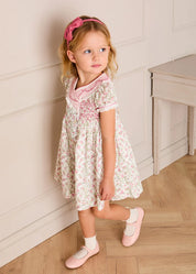 Alice Floral Double Breasted Hand Smocked Dress in Pink (12mths- 10yrs) Dresses from Pepa London