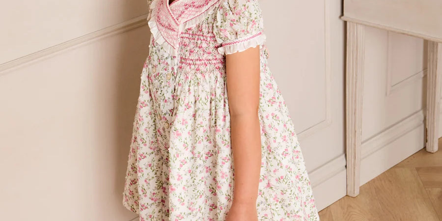 Alice Floral Double Breasted Hand Smocked Dress in Pink (12mths- 10yrs) DRESSES from Pepa London