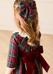 Balmoral Tartan Long Sleeve Embroidered Collar Dress in Burgundy (12mths-10yrs) Dresses from Pepa London