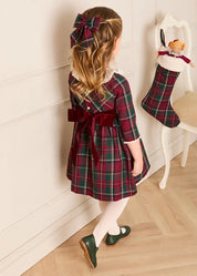 Balmoral Tartan Long Sleeve Embroidered Collar Dress in Burgundy (12mths-10yrs) Dresses from Pepa London