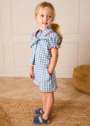 Darby Gingham Scallop Layered Collar Short Sleeve Blouse in Blue (18mths-12yrs) Blouses from Pepa London