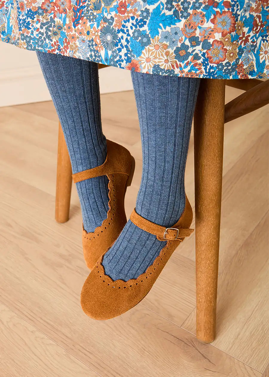 Suede Camel Brogue Detail Mary Jane Shoes in Camel (24-36EU) Shoes from Pepa London