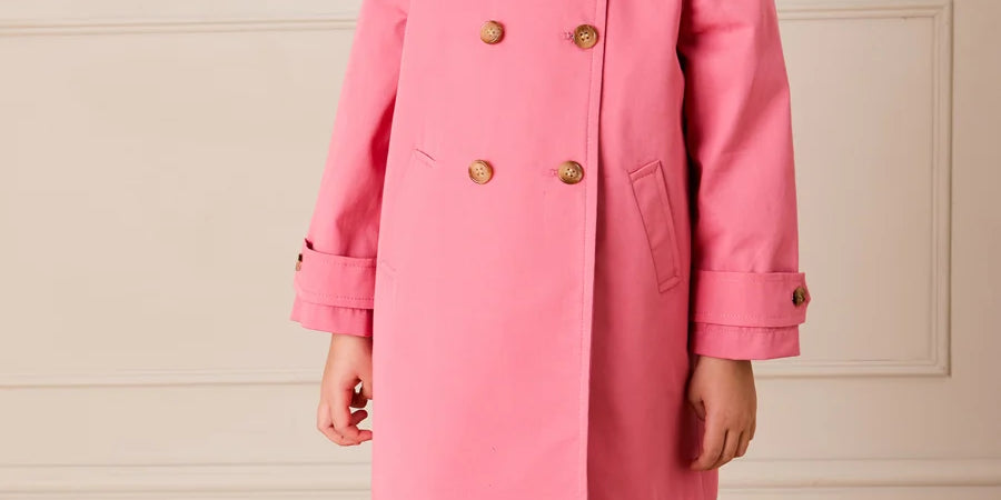 Double Breasted Margaret Floral Lined Rain Coat in Raspberry (18mths-12yrs) Coats from Pepa London