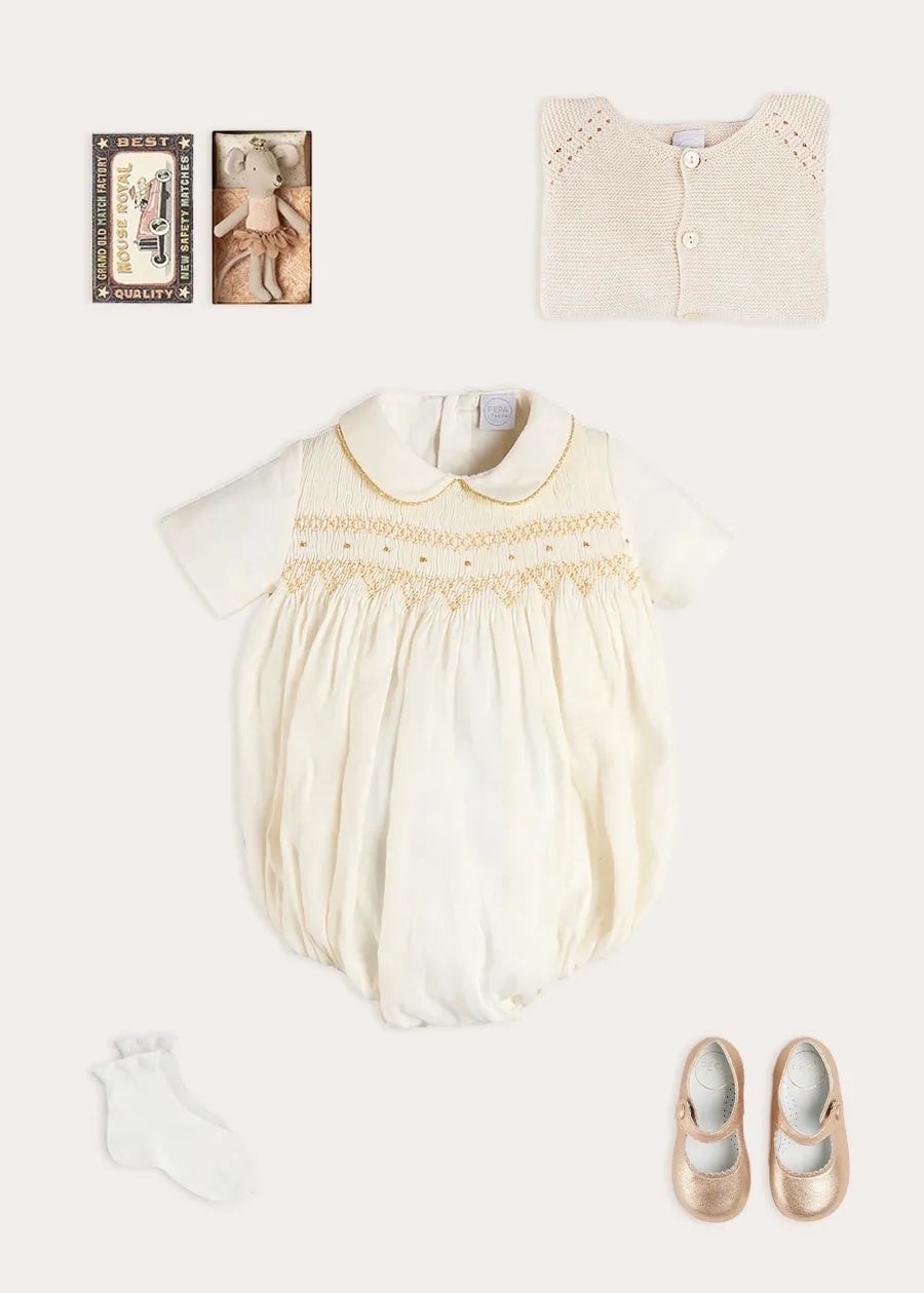 The White Hand Smocked Baby Girl Romper Look Look from Pepa London