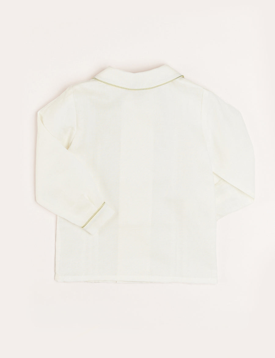 Double-Breasted Peter Pan Collar Shirt with Green Silk Piping (12mths-10yrs) SHIRTS from Pepa London