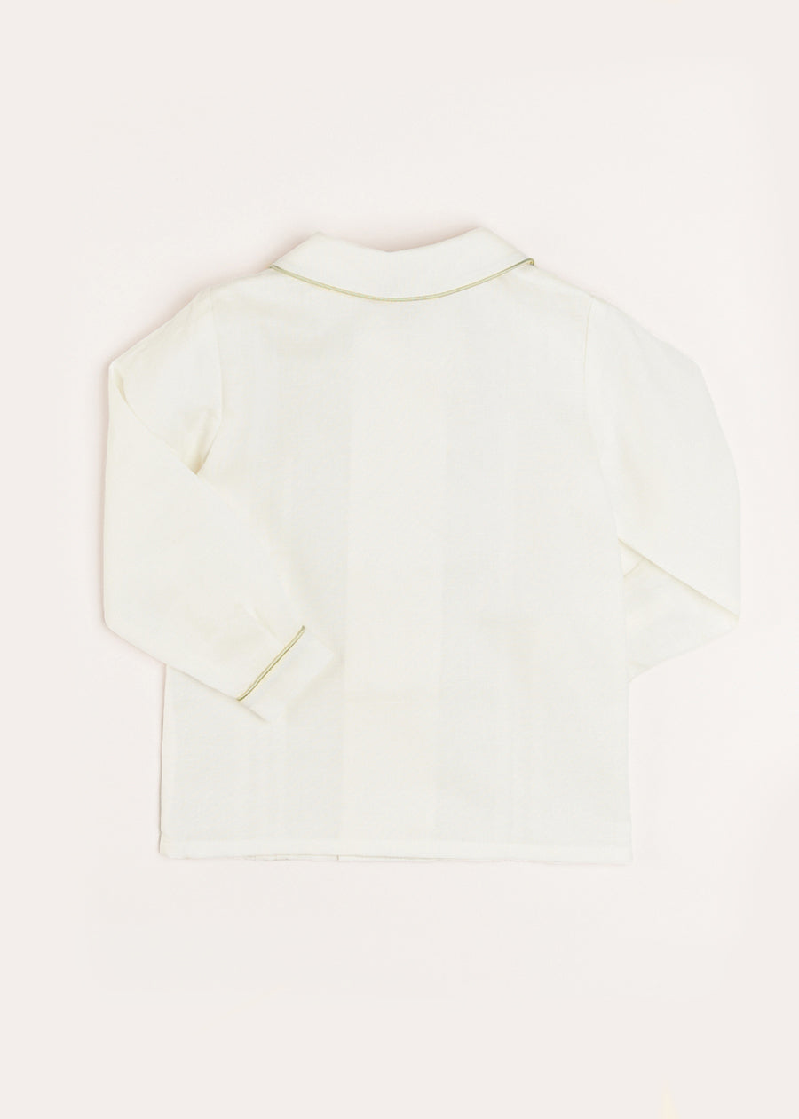 Double-Breasted Peter Pan Collar Shirt with Green Silk Piping (12mths-10yrs) SHIRTS from Pepa London