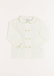 Double-Breasted Peter Pan Collar Shirt with Green Silk Piping (12mths-10yrs) SHIRTS from Pepa London