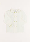 Double-Breasted Peter Pan Collar Shirt with Green Silk Piping (12mths-10yrs)   from Pepa London