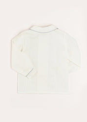 Double-Breasted Peter Pan Collar Long Sleeve Shirt with Blue Silk Piping (18mths-10yrs) Shirts from Pepa London