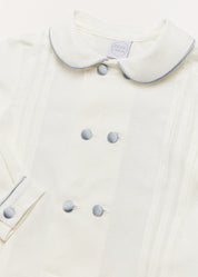 Double-Breasted Peter Pan Collar Long Sleeve Shirt with Blue Silk Piping (18mths-10yrs) Shirts from Pepa London