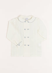 Double-Breasted Peter Pan Collar Long Sleeve Shirt with Blue Silk Piping (18mths-10yrs) Shirts from Pepa London