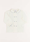 Double-Breasted Peter Pan Collar Long Sleeve Shirt with Blue Silk Piping (2-10yrs) Shirts  from Pepa London