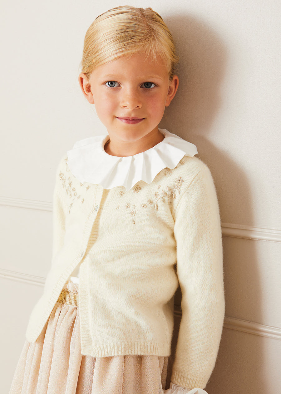 Gold Embroidered Cardigan In Cream (12mths-10yrs) KNITWEAR  from Pepa London
