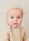 Cable Detail Knitted Bonnet In Cream (S-L) KNITTED ACCESSORIES  from Pepa London