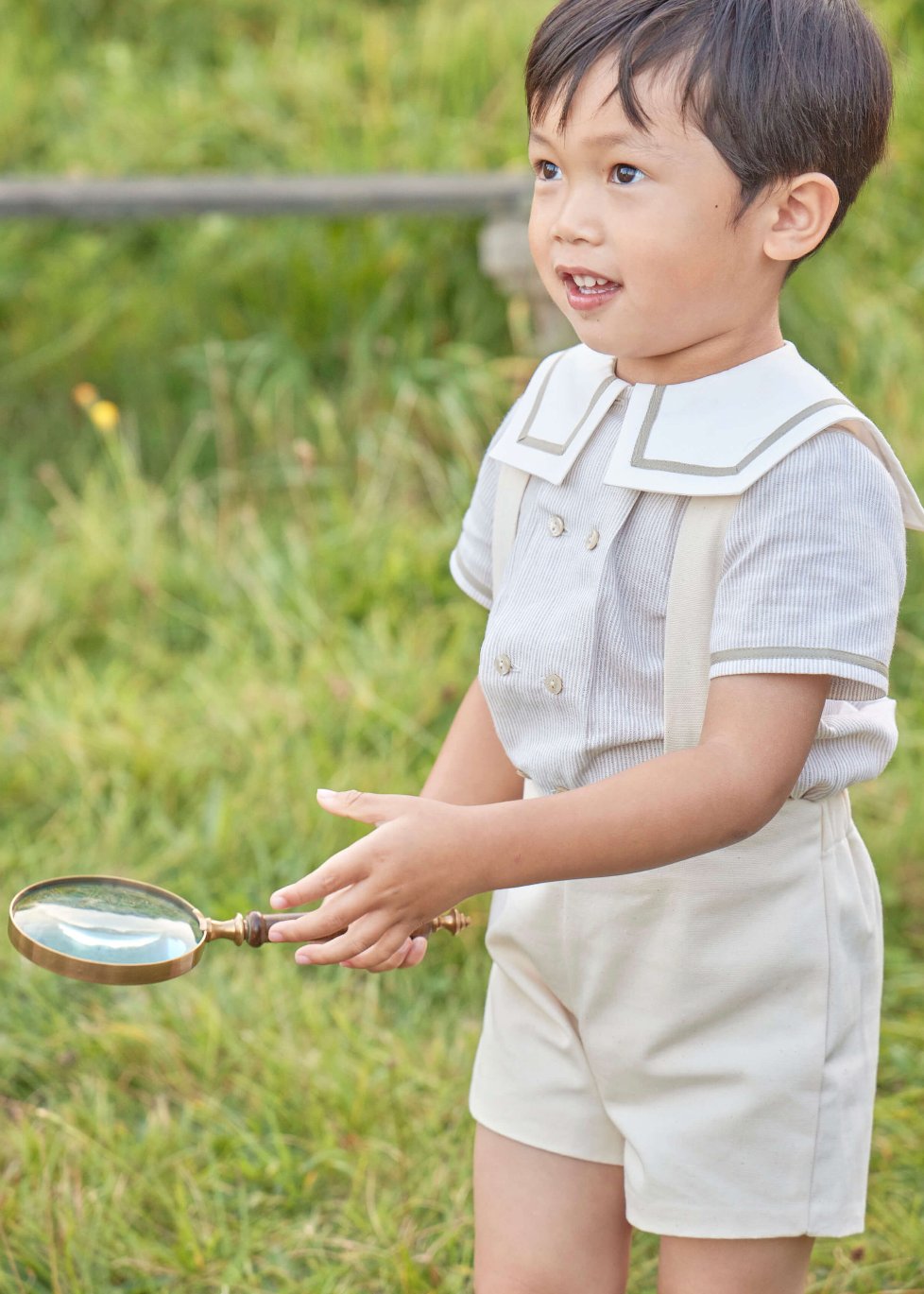 Button Detail Shorts with Braces in Beige (18mths-4yrs) Shorts from Pepa London
