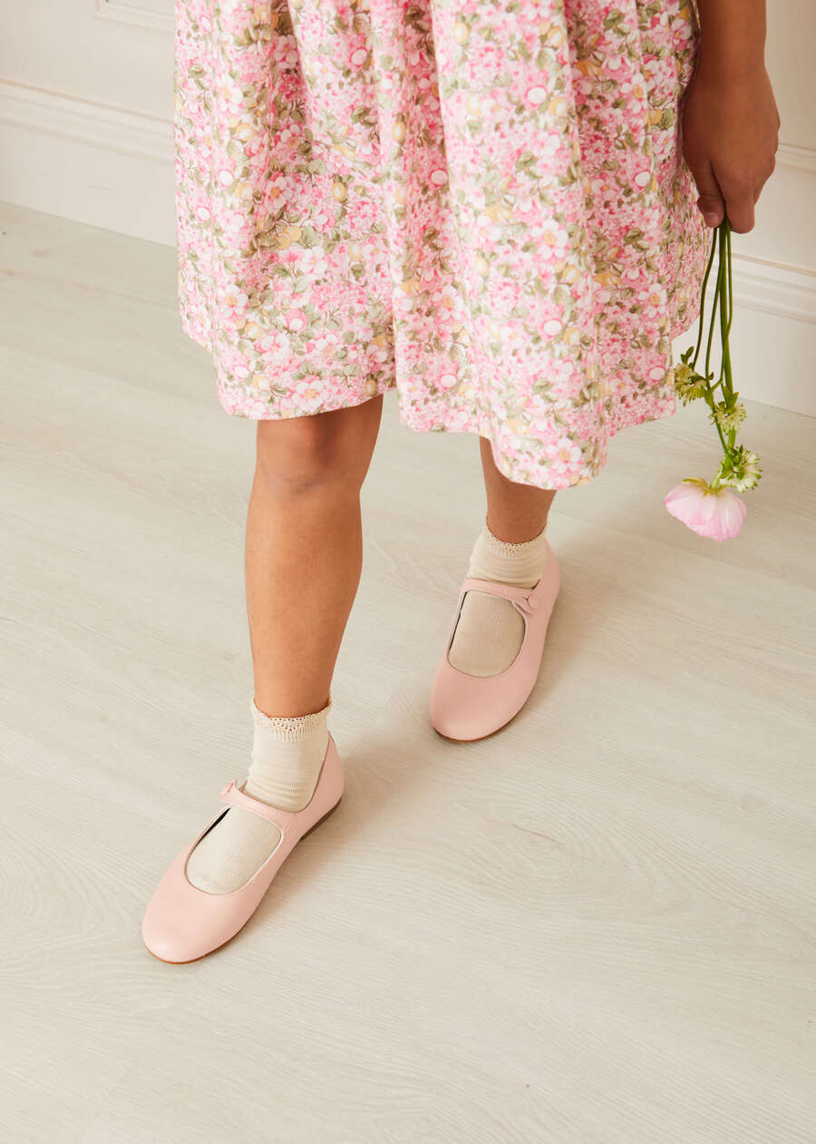 Eloise Floral Print Hand Smocked Short Sleeve Dress in Pink (12mths-10yrs) Dresses  from Pepa London