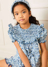 Daphne Floral Print Smock Detail Short Sleeve Blouse in Blue (2-10yrs) Blouses  from Pepa London