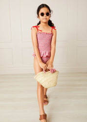Annie Floral Print Bow Detail Straw Bag in Pink (S-M) Accessories  from Pepa London